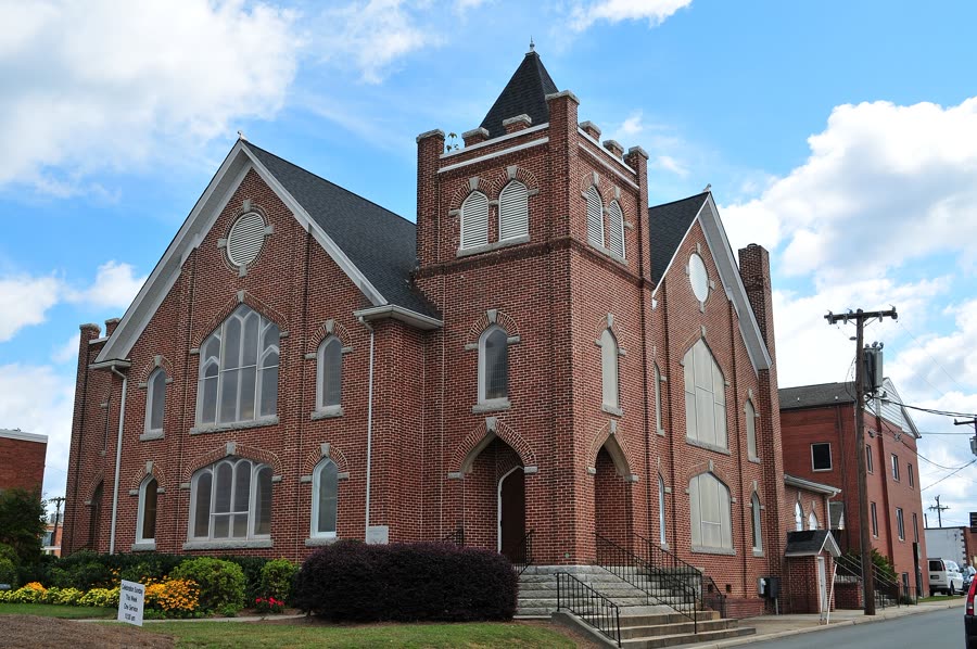 Kernersville First Baptist Church, a Gothic Revival brick church downtown
