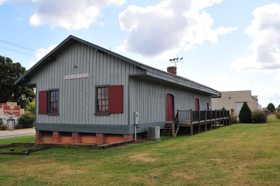 The historic Kernersville train depot, a wooden railway station building